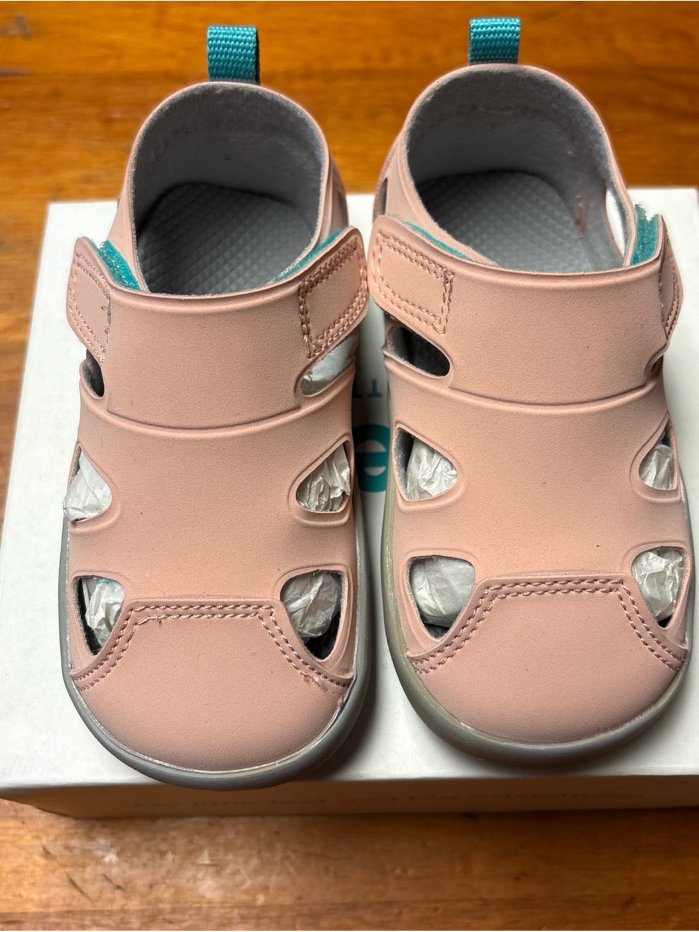 Kids Closed-Toe Pink Sandals with Hook-and-Loop Strap